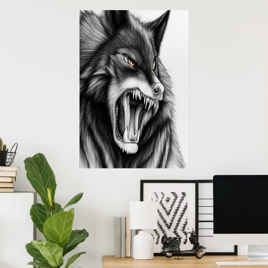Der wütende Wolf | AI Art Poster (Heimbüro)