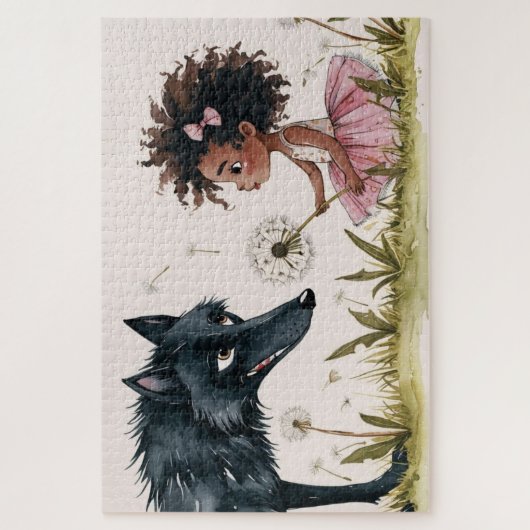 Der Zauber der Freundschaft Watercolor Wolf & Girl Puzzle (Vertikal)