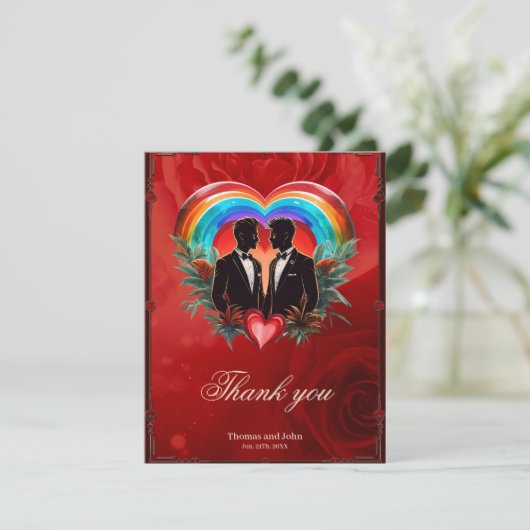 Der Zauber des Augenblicks: elegante homosexuelle Dankeskarte (Stehend Vorderseite)