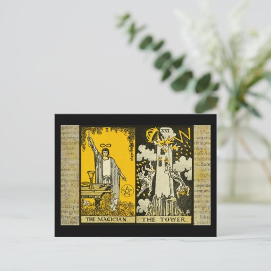 Der Zauberer und das Tower Tarot 2 Postkarte (Stehend Vorderseite)