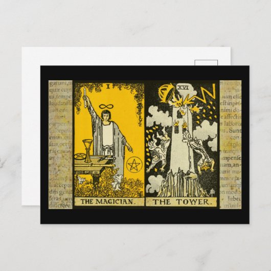 Der Zauberer und das Tower Tarot 2 Postkarte (Vorne/Hinten)