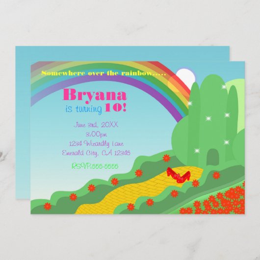 Der Zauberer von OZ Emerald City Slippers Geburtst Einladung (Vorne/Hinten)