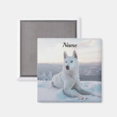 Der zauberhafte Weiße Husky-Hund im Schnee Magnet (Vorderseite/Rückseite)