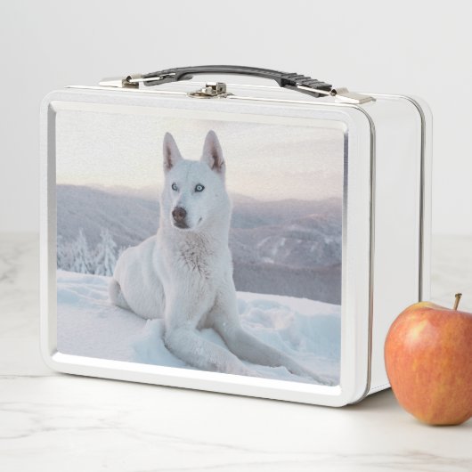 Der zauberhafte Weiße Husky-Hund im Schnee Metall Brotdose (Beispiel)