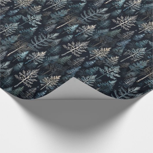 Der zauberhafte Winterwald in festlichem Blau Geschenkpapier (Ecke)