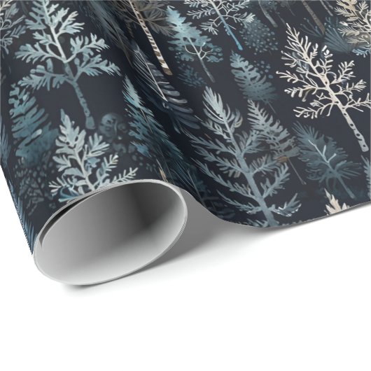 Der zauberhafte Winterwald in festlichem Blau Geschenkpapier (Rolleneckpunkt)