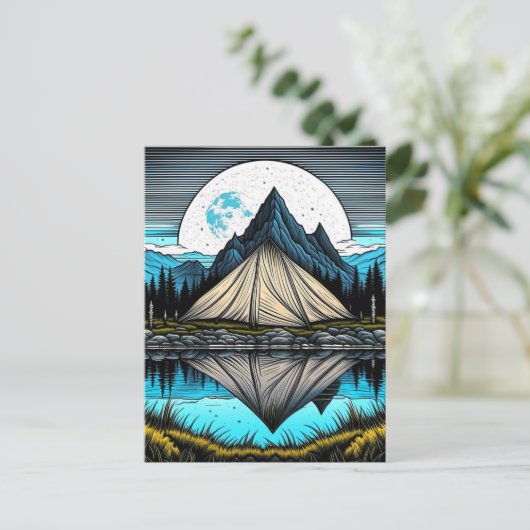Der Zelt am See im Gebirge Postkarte (Stehend Vorderseite)