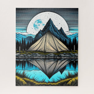 Der Zelt am See im Gebirge Puzzle