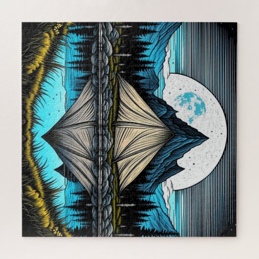 Der Zelt am See im Gebirge Puzzle (Horizontal)