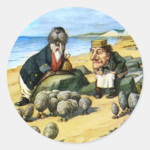 Der Zimmermann und das Walross betrachten Austern Runder Aufkleber