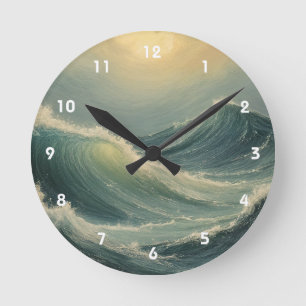 Der Zorn des Ozeans in der Morgendämmerung Runde Wanduhr