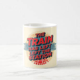 Der Zug hat den Bahnhof verlassen Kaffeetasse