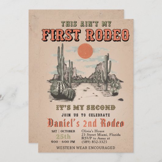 Der zweite Rodeo-Western Cowboy Ain't My First Rod Einladung (Vorne/Hinten)