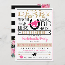 Derby Bachelorette, Schwarz/Gold/Rosen, für die Ro Einladung
