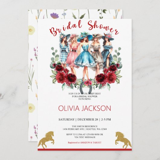 Derby Brautparty Bachelorette Einladung (Vorne/Hinten)