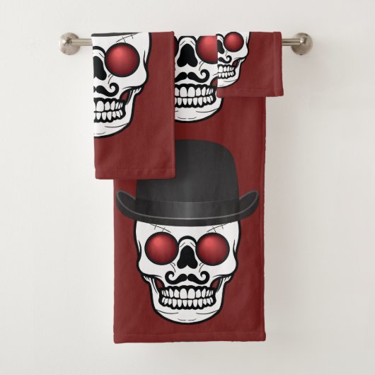 Derby Costume Skull Towel Bathroom Art Home Decor Badhandtuch Set (Insitu)