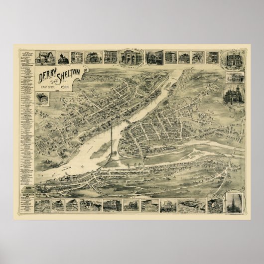 Derby, CT Panoramic Map - 1899 Poster (Vorne)
