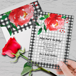 Derby Day Rote Rose auf Gingham Acryleinladungen