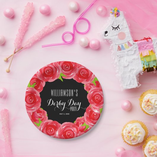 Derby Day Rote Rosen Pappteller (Party)