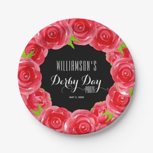 Derby Day Rote Rosen Pappteller (Vorderseite)