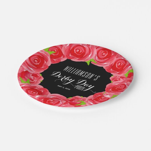 Derby Day Rote Rosen Pappteller (Schrägansicht)
