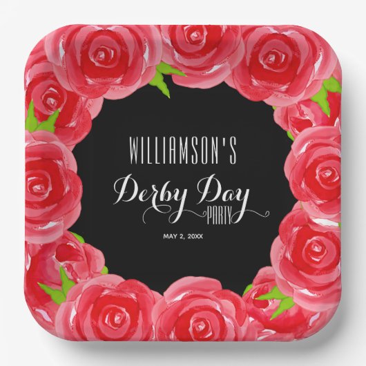 Derby Day Rote Rosen Pappteller (Vorderseite)