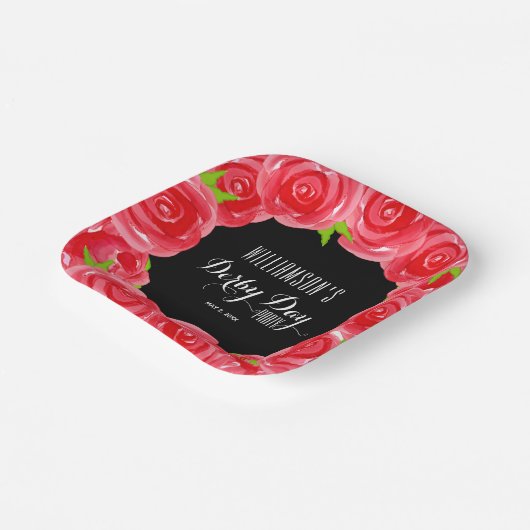 Derby Day Rote Rosen Square Pappteller (Gewinkelt)