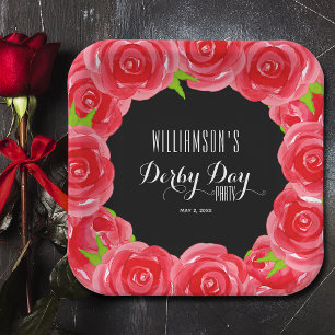 Derby Day Rote Rosen Square Pappteller