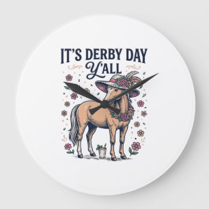 Derby Day Y'all Pferd Blumenhut Große Wanduhr