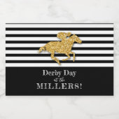 Derby Gold Racehorse auf schwarzen Streifen Schaumweinetikett (Einzelnes Label)