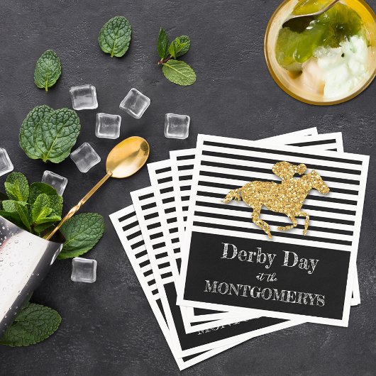 Derby Gold Racehorse Black and White Stripes Serviette