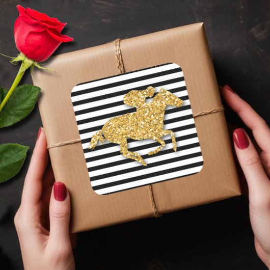 Derby Gold Racehorse Schwarz-weiße Streifen Quadratischer Aufkleber