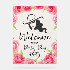 Derby Hat Lady Silhouette and Roses Welcome Acrylschild