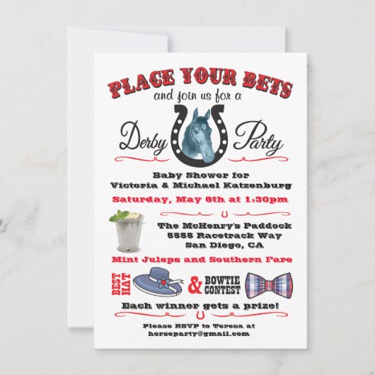Derby Horse Racing Baby Dusche Einladung (Vorderseite)
