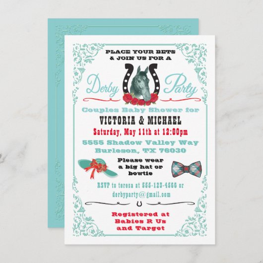 Derby Horse Racing Baby Dusche Einladung (Vorne/Hinten)