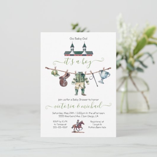 Derby Horse Racing Baby Duschkabine Einladung (Stehend Vorderseite)