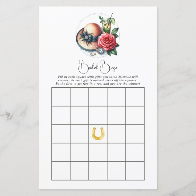 Derby Inspiriert Brautparty Bingo Game (Vorderseite)