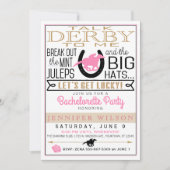 Derby Junggeselinnen-Abschied Black/Gold/Rosa Rose Einladung (Vorderseite)