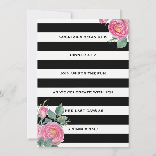 Derby Junggeselinnen-Abschied Black/Gold/Rosa Rose Einladung (Rückseite)
