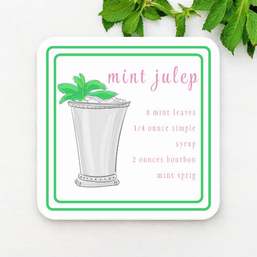 Derby Mint Julep Bar Rezpe Grüne Grenze Getränkeuntersetzer