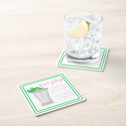 Derby Mint Julep Bar Rezpe Preppy Border Rechteckiger Pappuntersetzer (Vor Ort)