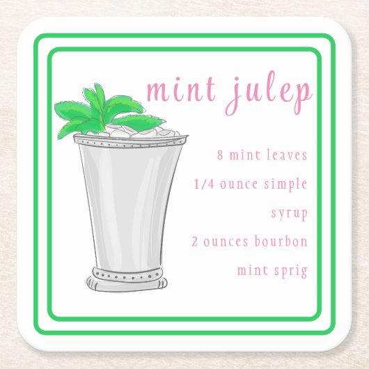 Derby Mint Julep Bar Rezpe Preppy Border Rechteckiger Pappuntersetzer (Vorderseite)