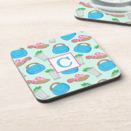 Derby Mint Julep Bermuda Beutel Preppy Monogram Getränkeuntersetzer (Linke Seite)