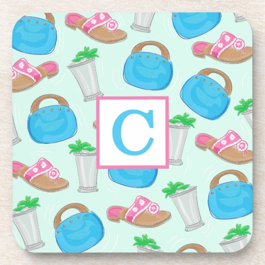 Derby Mint Julep Bermuda Beutel Preppy Monogram Getränkeuntersetzer (Vorderseite)