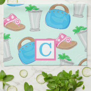 Derby Mint Julep Preppy Monogram Geschirrtuch