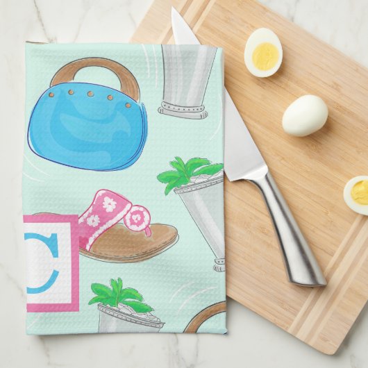 Derby Mint Julep Preppy Monogram Geschirrtuch (Viertel Falte)