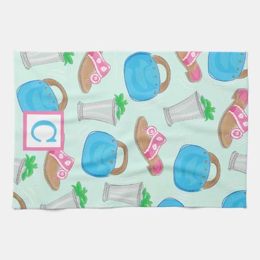 Derby Mint Julep Preppy Monogram Geschirrtuch (Horizontal)