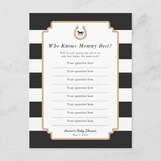 Derby Mommy Quiz Spring Baby Showgame Card Einladungspostkarte (Vorderseite)