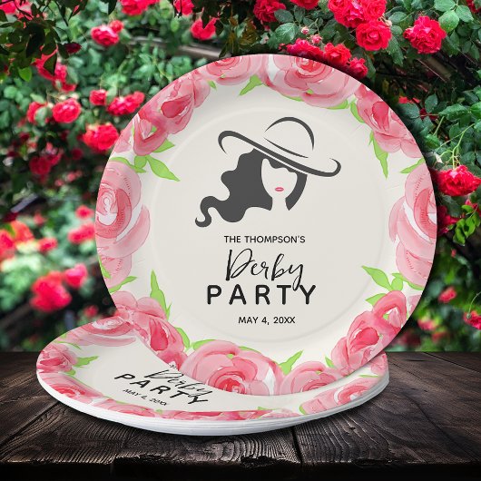 Derby Party Big Hat und Rose Pappteller