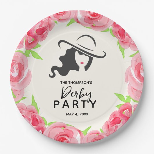 Derby Party Big Hat und Rose Pappteller (Vorderseite)